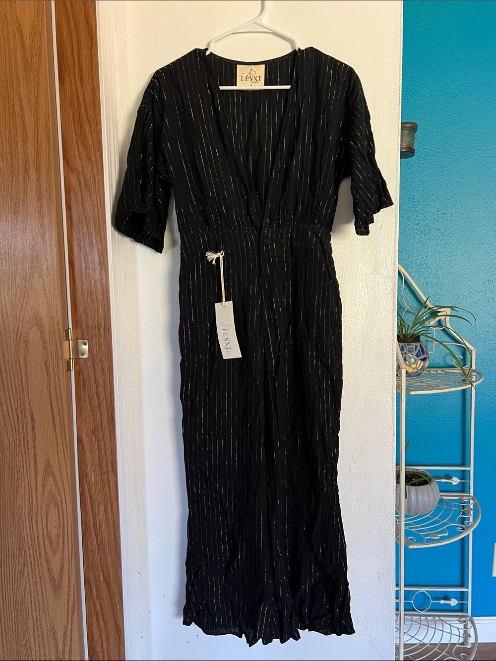 Black Metallic-Striped V-Neck Jumper